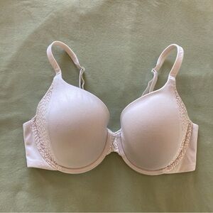 VICTORIA'S SECRET LINED PERFECT COVERAGE BRA, SZ-34D, EGGSHELL w/LACE, UNDERWIRE